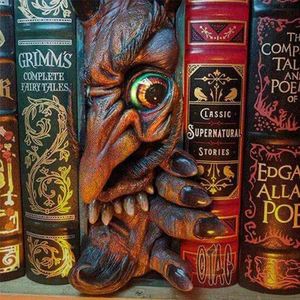 Other Event Party Supplies 10 Styles 3D Monster Bookcases Sculpture Ornament Creative Resin Book Holder Decor Halloween Terror Desktop Bookend Statues 230823