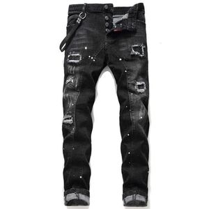 Designer Ripped Jeans For Men 2023 Streetwear Letter Black Jeans Pants Gothic Punk Stretchable Hip Hop Dance Trousers Y23293i