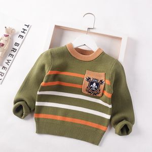 プルオーバーボーイズストライプセーター韓国の子供の服の秋の赤ちゃんトップシングルニットウェアガールズキュートセーターキッズコート230823