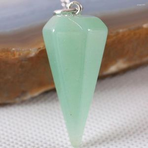 Pendant Necklaces Charm Reiki Pyramid Hexagonal Pendulum Bead Chain Natural Gem Green Aventurine Jewery Gift For Women Men 1Pcs K1804