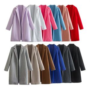 Womens Wool Blends PB ZA Autumn Solid Color Simple Casual Style Fabric Lapel Buckle Free Coat 230822