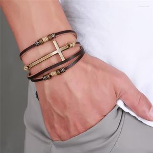 Charmarmband Cross Leather Bangles For Women Men smyckestorlek Armband Justerbar Böhmen repkedja