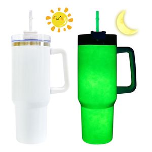 wholesale bulk Popular new trending Reusable Vacuum double wall stainless steel Blank sublimation glow in the dark 40oz tumbler with handle lid and straw