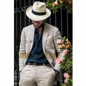 Ternos masculinos elegantes para homens Slim Fit 2023 Terno de duas peças Terno único de linho de linho de casamentos