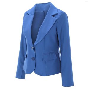 Kvinnors kostymer Kvinnor Blue Blazer kostym Office Ladies 2023 Autumn Slim Top Elegant Short Design kläder Kvinnliga Två spänne