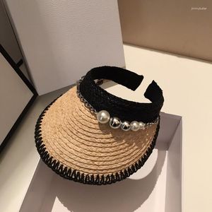 Ball Caps 202306-tu-ins Summer Drop Pearl Silver Bead Chain Raffia Grass Sun Protection Without Lady Cap Women Leisure Hat