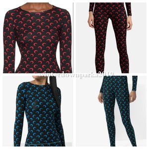 Designer Womens Leggings Moon Printed Tops Stretch Jersey i Black Pink Red Bottoms Long Sleeve Shirts Jumpsuits Marine Pants Rompers 2 Piece Set