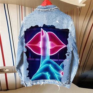 Women's Jackets Finger Gold Teeth European and American Fashion Girl Jacket Denim Jacket High Street Hip Hop Loose Denim Jacket Y2K 230823