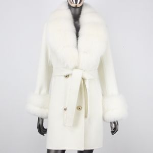 Moda de moda de moda feminina, casaco de inverno de jacket de inverno, colarinho natural de duas camadas, mangueiras de caxemira mistura de lã para roupas de lã 230822