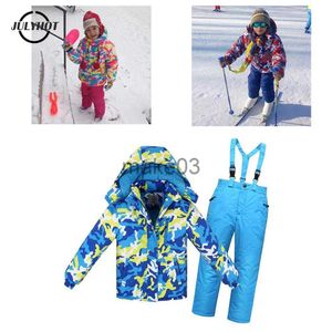 Płaszcz w dół zima 30 stopni Ubrania snowboardowe SKI Suit Dzieci ciepłe wodoodporne kurtki na zewnątrz spodnie dla dziewcząt i chłopców marka J230823