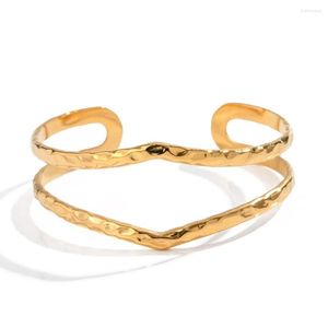 Bangle Allme non manchar 18k ouro PVD banhado aço de titânio Hollo Hold em camadas duplas Tom geométrico de manguito geométrico Mulheres