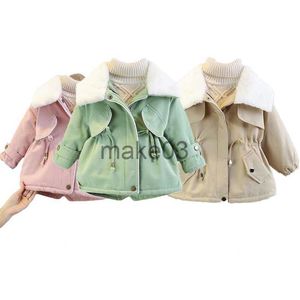 Down Coat Girl Winter Thickened Warm Jacket Child Midlength Plus Velvet Windbreaker Kids Fashion Cottonpadded Parkas Coats J230823