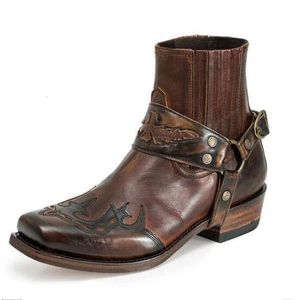 Boots Men Casual buckle boots low heel Roman style vintage embroidery short ankle bottine erkek bot H681 230823