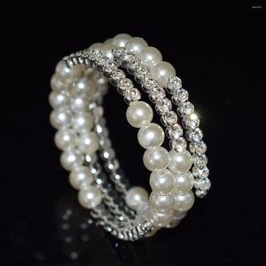 Bangle Fashion Multilayer Crystal Pearl Bracelet Ladies Rhinestone Bangles Gold Silver Plated Cuff Bracelets Wedding Jewelry Accessorie