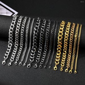 Charm Bracelets KISSWIFE Men Stainless Steel Bracelet 3MM 5MM 7MM 9MM 11MM Cuban Link Chain Wristband Classic Heavy Male Hippop Punk Jewely