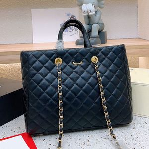 Large Capacity Women Designer Vintage Quilted Tote Bag with Top Handle Gold Metal Hardware Matelasse Chain Diamond Lattice Shoulder Handbag Luxury Purse 34x27cm