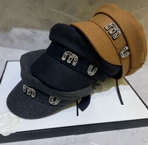 Berets marca desgin inverno boina femme cashmere carta de cristal octogonal chapéu mulheres estilo britânico ao ar livre boina newsboy boné