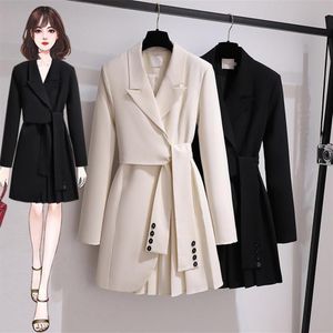 Fashion Autumn Blazer Dress Lace Up Sashes Slim Meting Mulher Mulher Belt Jacket Colar entalhado de coleira longa Coat de manga longa303f