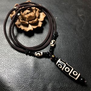 China ethnic style Tibetan agate nine-eye dzi necklace male simple and versatile Buddhist cotton and linen accessories sweater chain female.