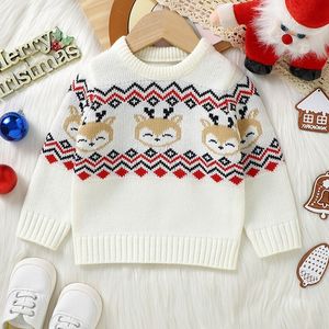 Pullover Herbst Winter Weihnachten Baby Strick Cartoon Elch Hirsche Pullover Boy Infant Fashion Strick Tops Mädchen Kinder Casual Shirt 230823