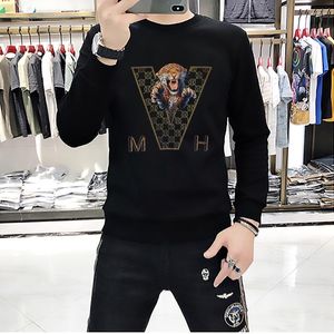 Mäns hoodies Western Gentleman Men's Winter Brand V-formad Tiger Laser Drill Design Casual O-Neck Multi-Color Pullover M-4XL