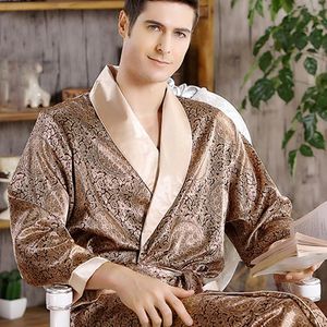 Men's Robes Men's Robe Nightgown Satin Kimono Bathrobe Gown Casual Sleepwear Plus Size Print Gold Home Dressing Gown 3XL 4XL 5XL 230822