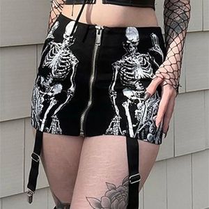 Spódnice Goth Dark Skull Graphic Mall Gothic Aesthetic Mini spódnice Brunge Punk Low Raise Emo Sexy Chuda Spódnica moda ubrania alt 230822