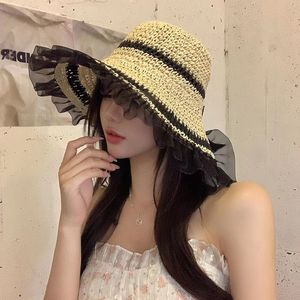 Beanieskull Caps韓国語版The Strawhat Womens Sunshade Beach Hats Seaside Vacate Lace Big Brim Bersatile Sun Cap 230822