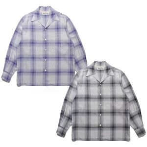 Camisas casuais masculinas 23SS Wacko Maria Manga Longa Mulheres 1 Botões de colarinho aberto simples Botões de colarinho roxo Plaid Hawaiian Tops 230823