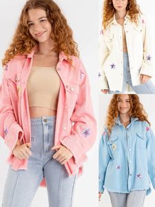 Women's Jackets Sweet Color Chic Denim Jacket Female Singlebreasted Fashion Lapel Long Sleeves Streetwear Pocket Cardigan Loose Women Coat 230822