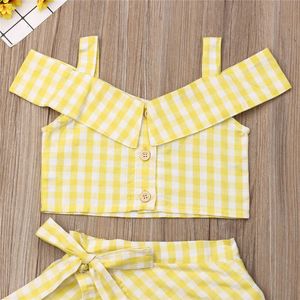Kläderuppsättningar 1-5T Kids Girls Clothes Set Yellow Sleeveless Sling Vest Girl Tops Mid-Length kjolar Girls Set Smittare Suit Piece Spädbarnsset