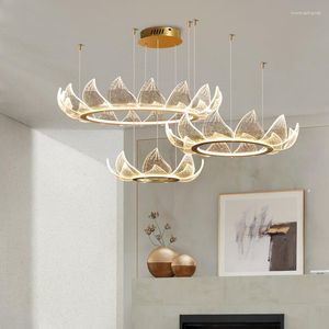 Chandeliers Art Led Chandelier Pendant Lamp Light Room Decor Living Lustre Acrylic Lotus Modern Home Luminarias Indoor Lighting