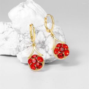 Dangle Earrings Cute Imitation Pearl Flower Red Crystal Ball Drop Earring For Women Gold Color Eardrop Wedding Fashion Jewelry Gifts