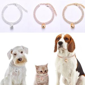 Dog Collars Double Layered Zircon Collar For Dogs Rose Golden Adjustable Pet Cat Neck Accessories Ring Bell Kitten Chain York