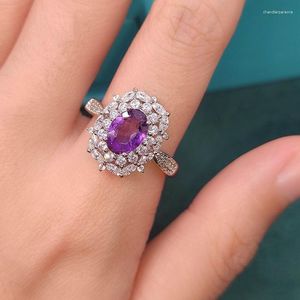 Küme halkaları diwenfu orijinal 925 Sterling gümüş ametist taş yüzüğü kadınlar için anillos de oval doğum taşı takılar anel Bizuterias