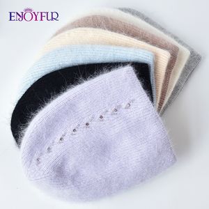 Beanie Kafatası Kapakları Sıcak Kış Kadın Şapkaları Yumuşak Angora Yün Örgü Beanie Hat Kalın Çift Düz Lined Rusya Tarzı Marka Sıradan Kafatası Beanies 230822