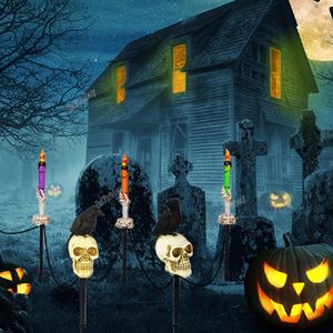 Garden Decorations Halloween Solar Lights Skull Head Candle Landscape Light Outdoor Waterproof Party Pests 230822