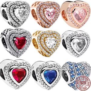 S925 Sterling Silver Heart Formed Diamond Inlaid Fit Original Pandora Armband smycken Rose Gold Plated Charm Pärlor DIY smycken gratis frakt