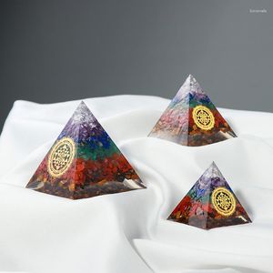 Decorative Figurines Natural Seven-Color Crystal Pyramid Energy Stone Drop Glue Resin Room Decoration Tower Specimen Ornament Gift