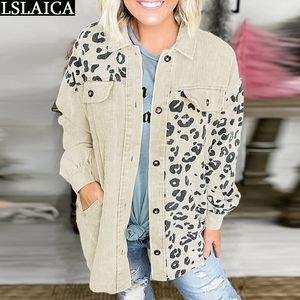 Womens Jackets Winter Clothes Jacket Leopard Print Tops Long Sleeve Corduroy Streetwear Shirt Outwear Autumn Coats Women Luxury Fashion 230822