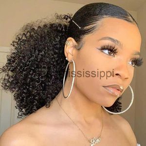 Synthetic Wigs Ponytails Human Hair Afro Kinky Curly Drawstring Ponytail Brazilian Kinky Curly Wrap Around Ponytail 4B 4C Remy Hair x0823