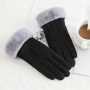Fem fingrar handskar varma vinter damer full finger äkta läder män mitten päls riktig kashmir för kvinnor t1c0239m