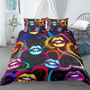 Conjuntos de cama lábios vermelhos capa de edredão amor conjunto de cama sexy consolador conjunto 3d beijo marcas cama capa edredão com 1/2 casos r230901