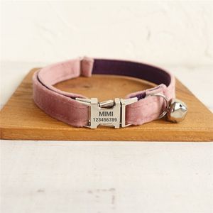 Dog Collars Leashes Personalized Cat Collar with Bell Designer Luxury Pet Collar for Cats Small Dogs Thick Velvet Kitten Collar with Metal Buckle 230823