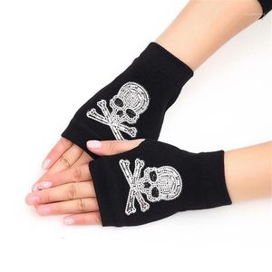 Fingerless Gloves Lovely Cartoon Animals Pattern Skull Winter Rivet Women Warm Knitted Diamonds Sequins Cool Dancing G1011280I2381