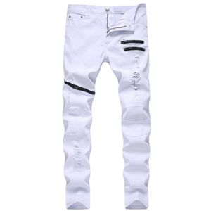 straight hole destruction trousers distressed jeans men denim trousers men jeans fashion designer brand white jean male X0621289R