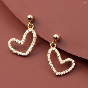 Dangle Earrings Real 925 Sterling Silver Crystal Heart Shaped Ear Studs Women's Fine Jewelry Mother's Day Birthday Gift