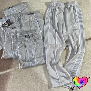 Men s Tracksuits Grey White Needles Track Pants Men Women Classic Stripe 1 Embroidered Butterfly High Street AWGE Trousers 230823