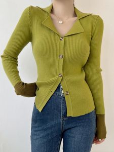 Kobiety swetry dzianinowe kardigan jesienne jesień w szpic w dekolcie cienki top patchwork dolny sweter mody 2023 Spring C906