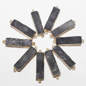 Pendant Necklaces 4pcs/lot Natural Grey Stone Double Pendants Metal Mineral Agate Slice Charms Geode Rough Diy Jewelry Accessories Wholesale